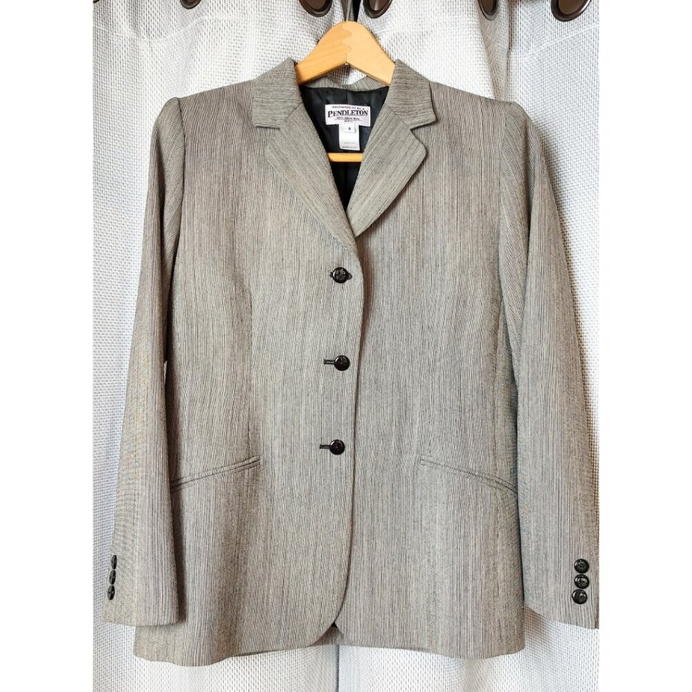 Pendleton's Womens Vintage Blazer Size 8 Petite 8P 100% Virgin Wool Black White